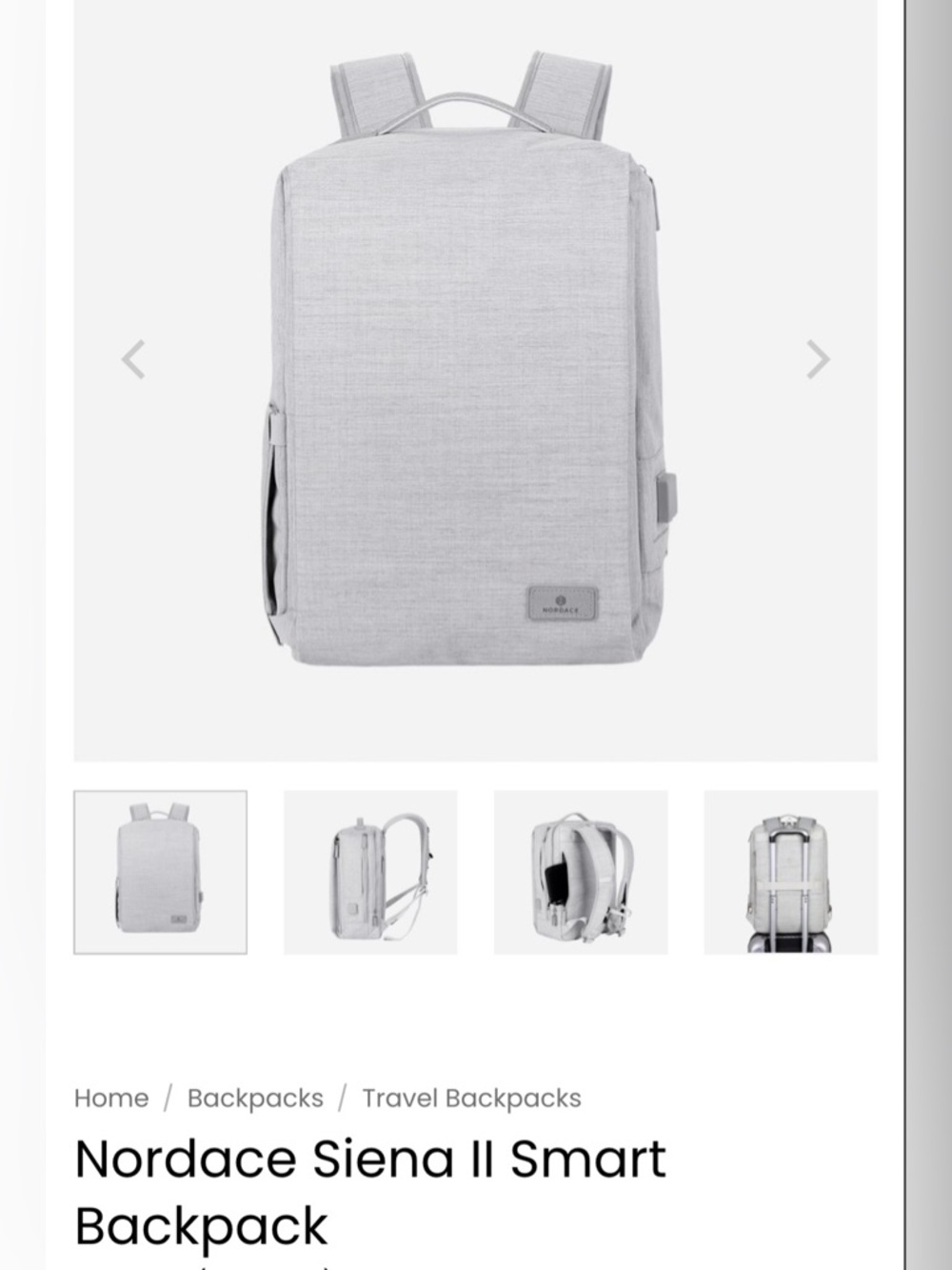 Nordace Siena 2 smart backpack.  Travel backpack